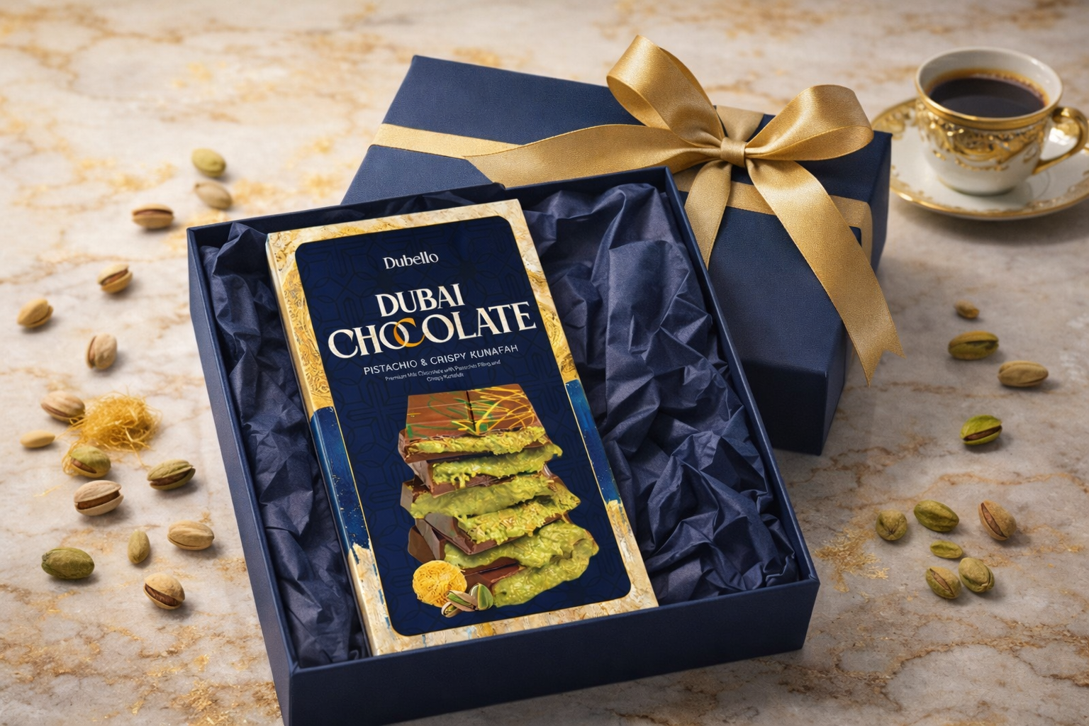DUBELLO Authentic Pistachio Kunafa Chocolate